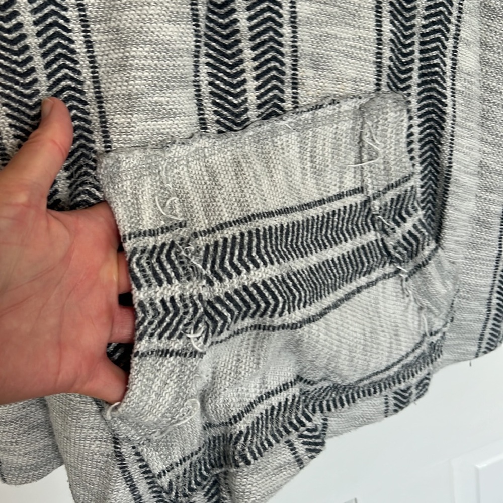 3/$15 SALE Ocean Drive Clothing Hooded Baja Poncho Dark & Light Gray Striped MED - Picture 5 of 8